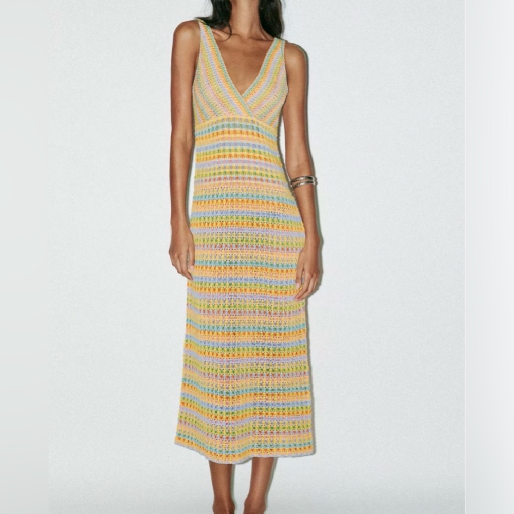 ZARA - V-Neck Crochet Knit Midi Dress - Size: S - NWOT!